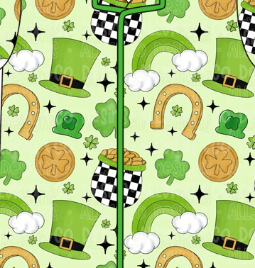 Preorder moq 5 (each item)Baby Girls Short Sleeve Clovers Rainbows Button Top Shorts St Patrick Pajamas Sets