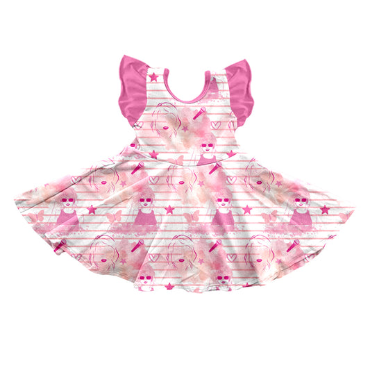 Baby Girls Pink Singer Summer Flutter Sleeve Knee Length Dresses Preorder(moq 5)