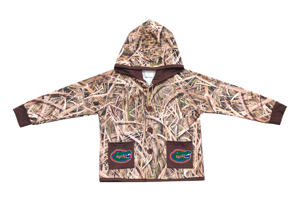 Preorder (moq 5)Baby Boys Khaki Leaves Camo Crocodiles Pockets Team Button Hoodie Jackets Top