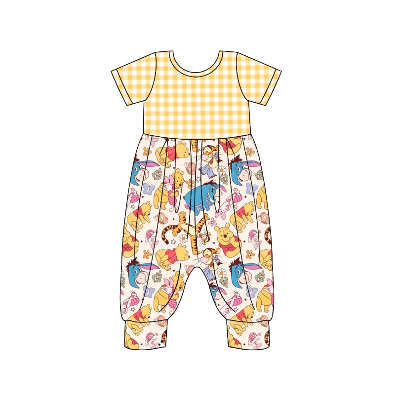 Baby Girls Checkered Bear Short Sleeve Jumpsuits Preorder(moq 5)