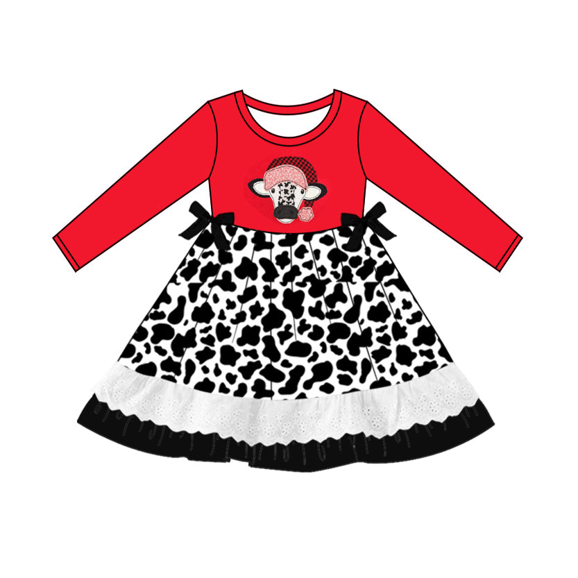 Baby Girls Christmas Red Cow Knee Length Dresses preorder(MOQ 5)