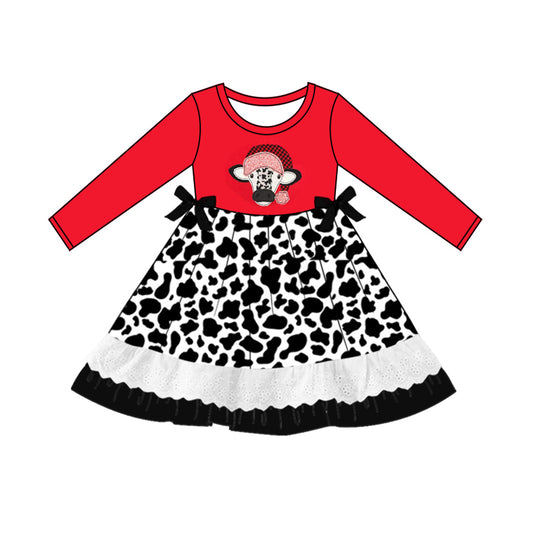 Baby Girls Christmas Red Cow Knee Length Dresses preorder(MOQ 5)