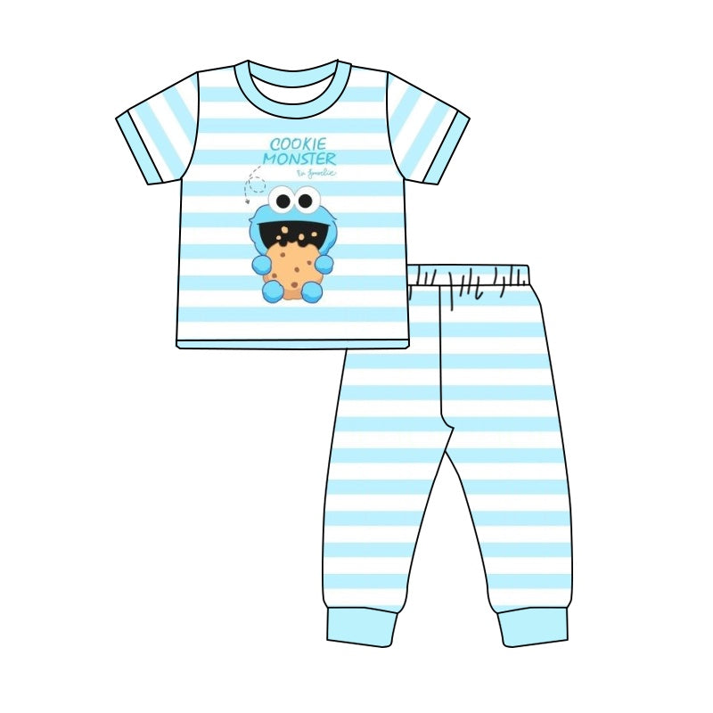 Baby Boys Blue Stripes Cartoon Shirt Pants Pajamas Clothes Sets preorder (moq 5)