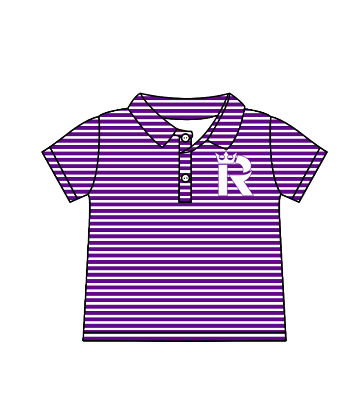 Preorder (moq 5)Baby Boys Short Sleeve Purple Stripe Crown R Team Button Polo Shirts Top
