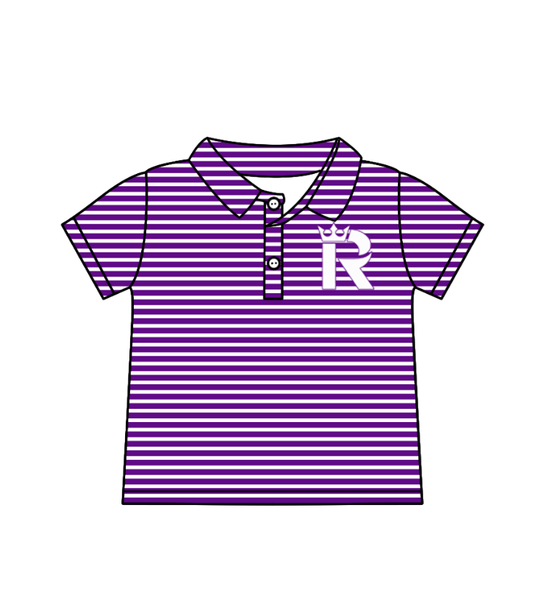 Preorder (moq 5)Baby Boys Short Sleeve Purple Stripe Crown R Team Button Polo Shirts Top