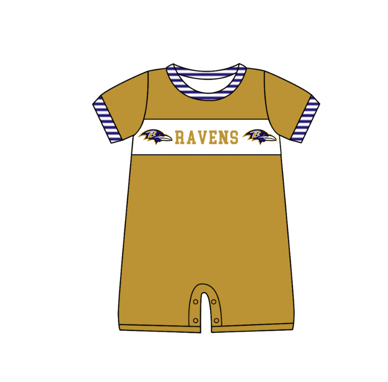 Preorder (moq 5)Baby Boys Gold Short Sleeve Ravens Team Rompers