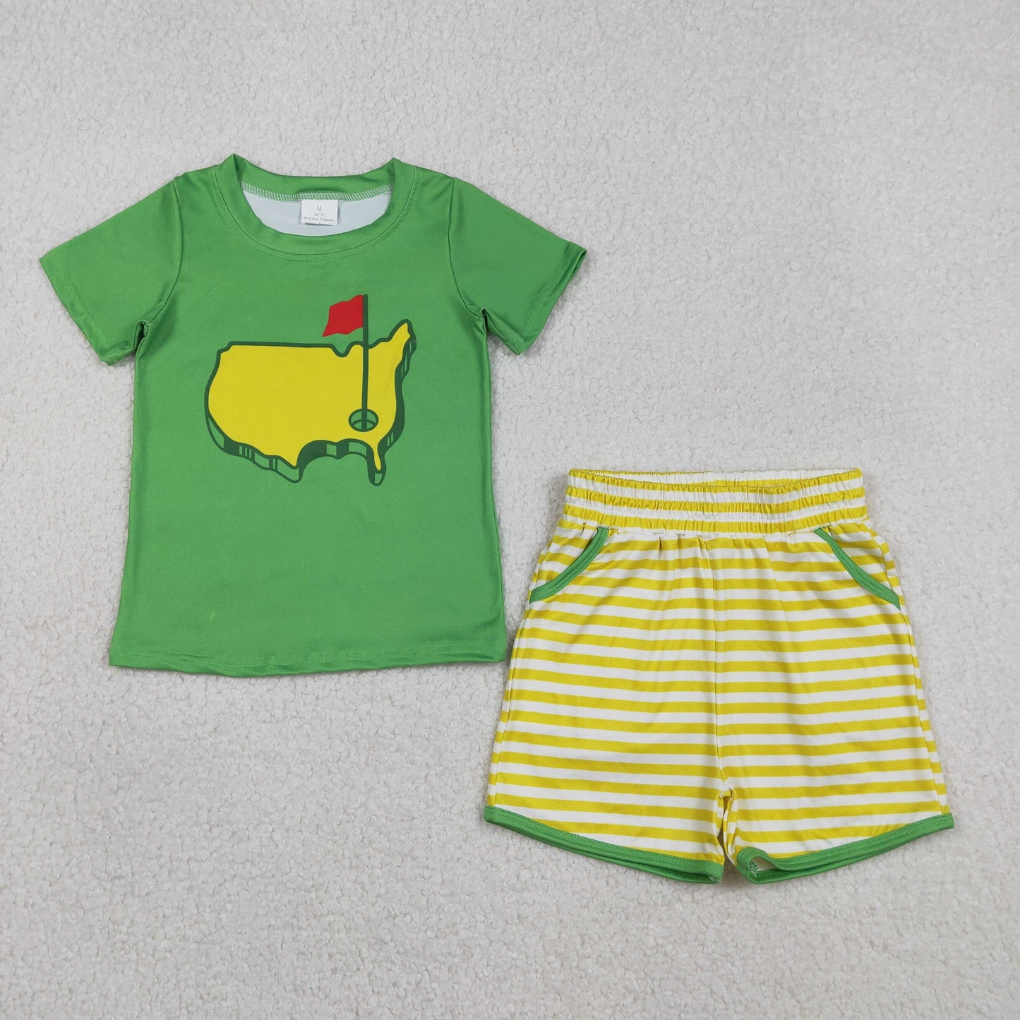 Baby Boys Green Golf Flags Top Pockets Stripe Shorts Clothes Sets