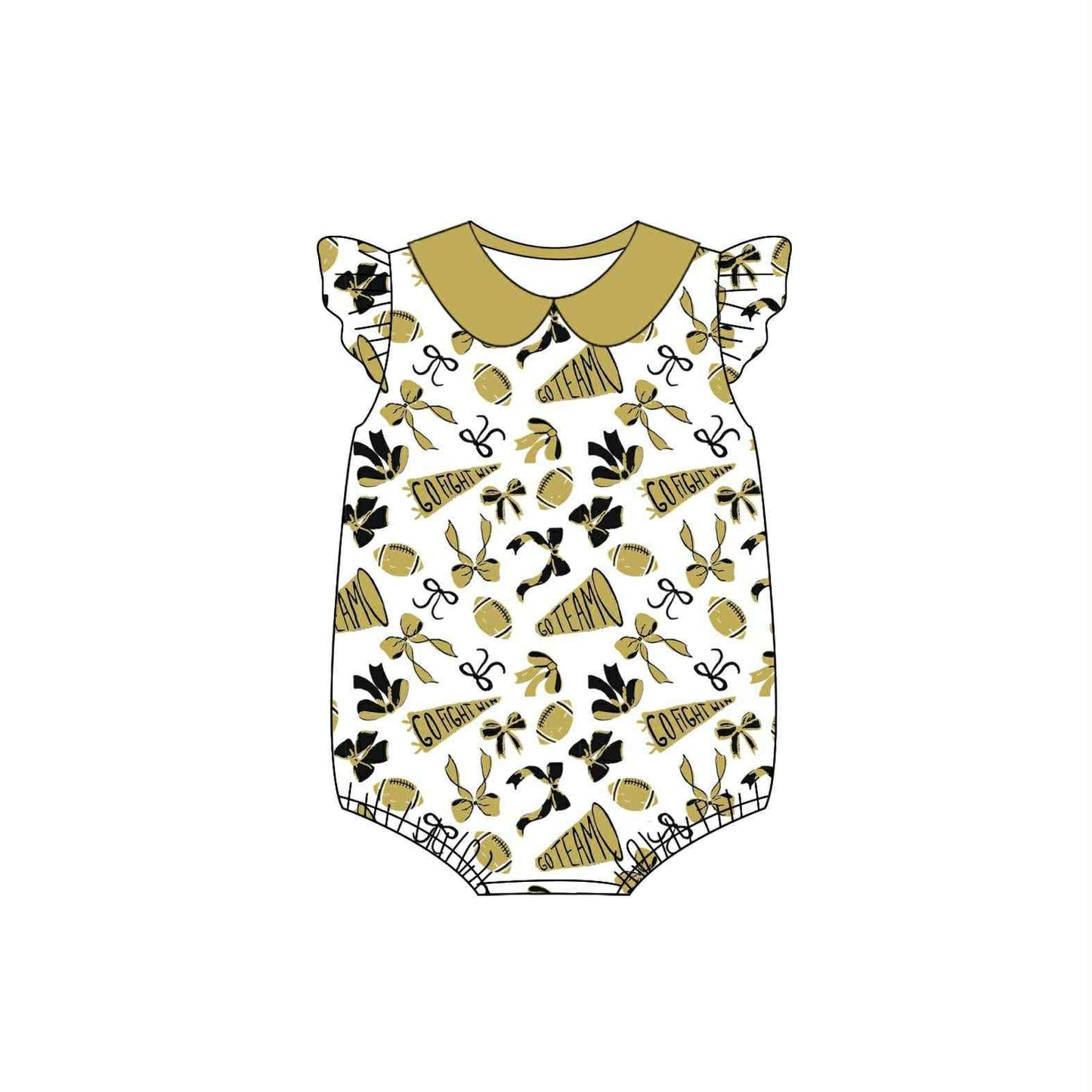 preorder(moq 5)Baby Infant Girls Gold Bow Flutter Sleeve Rompers