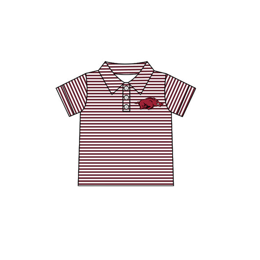 Preorder moq 5 Baby Boys Short Sleeve Red Stripe Arkansas Team Button Polo Shirt Top