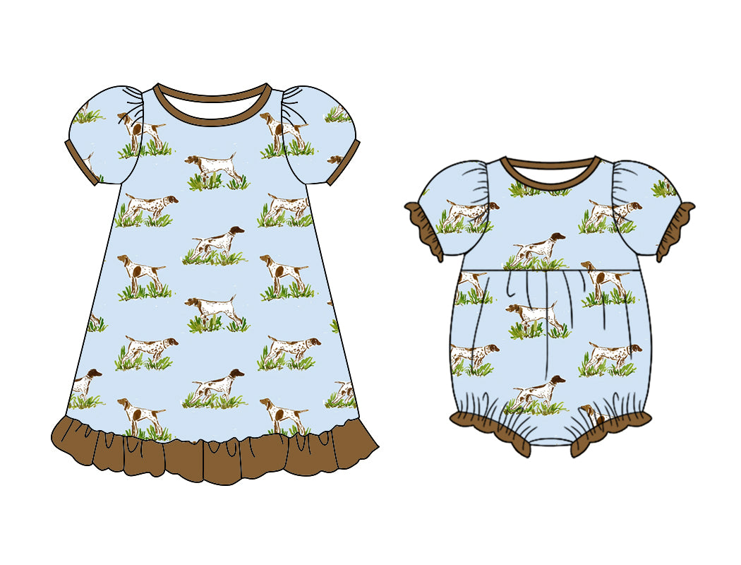 Preorder(moq 5 each) Baby Girls Dog Hunting Dresses Southern Romper Sibling Sets