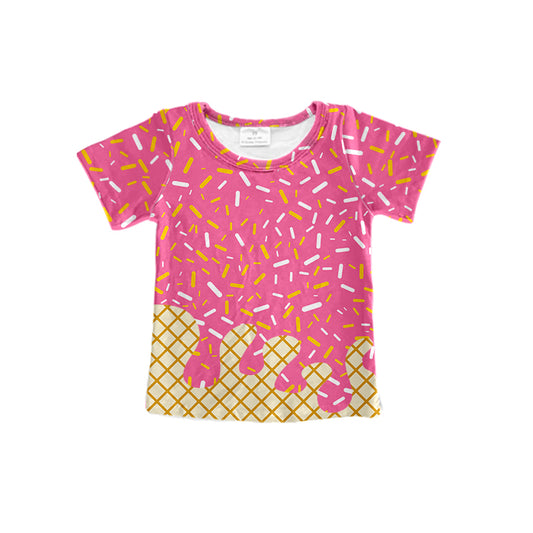 Preorder moq 5 Baby Girls Pink Team Ice Cream Drips Short Sleeve Tee Shirts Tops