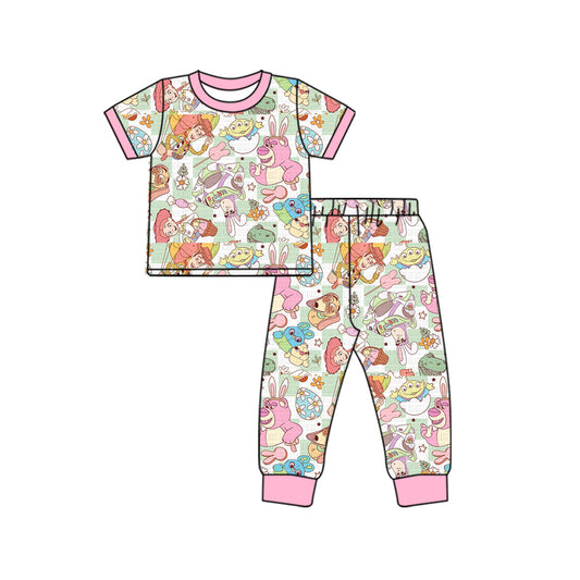 Baby Girls Easter Cartoon Toys Pink Top Pants Pajamas Clothes Sets preorder(MOQ 5)