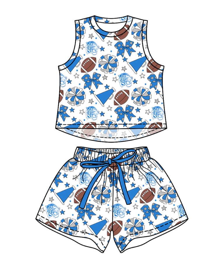 Preorder (moq 5)Baby Girls Sleeveless Footballs Bows Top Short Team Clothes Sets