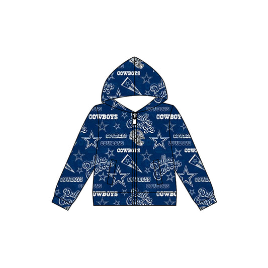 Preorder (moq 5)Baby Boys Cowboys Team Football Hooded Zip Tops Jackets