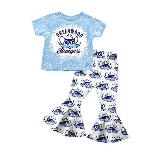 Preorder (moq 5)Baby Girls Cartoon Blue Shirt Team Bell Pants Outfits Clothes Sets
