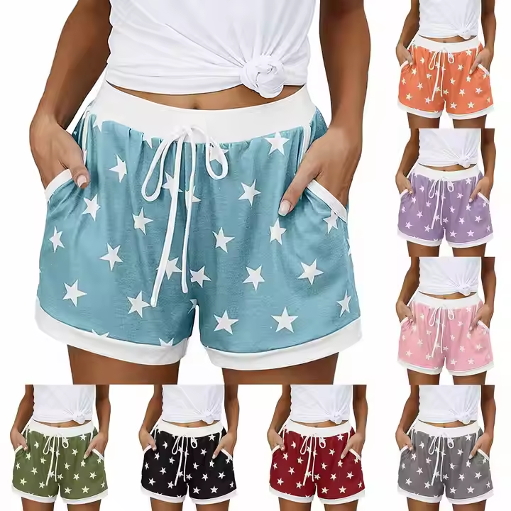Preorder(moq 5) Adult Women Colorful Stars Summer Pockets Shorts Bottoms