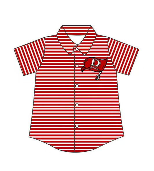 Preorder (moq 5)Baby Boys Red Stripe Deweyville Team Button Shirt Top