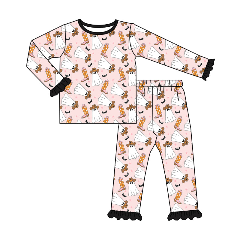 Baby Girls Halloween Ghost Boots Tee Top Pants Pajamas Outfits Preorder(moq 5)