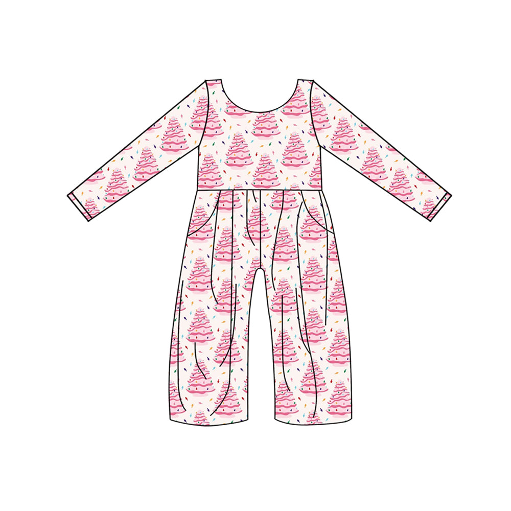 Baby Girls Christmas Pink Tree Pants Jumpsuits Preorder(moq 5)