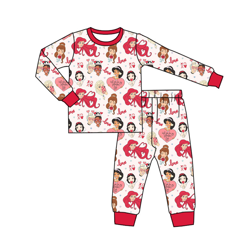 Baby Girls Valentines Princess Top Pants Pajamas Clothes Sets preorder(MOQ 5)