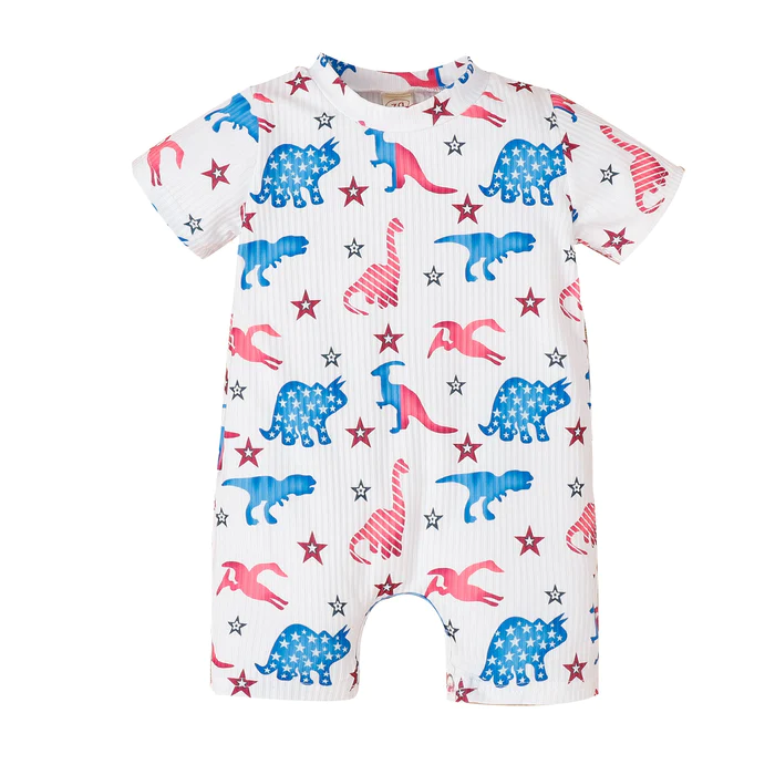 Baby Infant Boys Dinosaurs 4th Of July Short Sleeve Rompers preorder(moq 5)