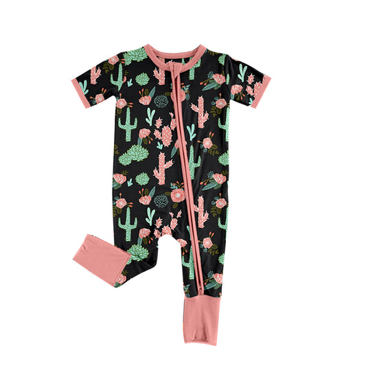 Baby Girls Western Cactus Zip Short Sleeve Rompers preorder(moq 5)