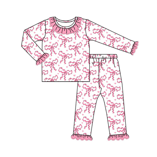 Baby Girls Pink Bows Top Pants Pajamas Clothes Sets preorder(MOQ 5)