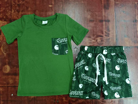 Preorder moq 5 Baby Boys Dark Green Short Sleeves Pocket Top Eanhantt Shorts Set