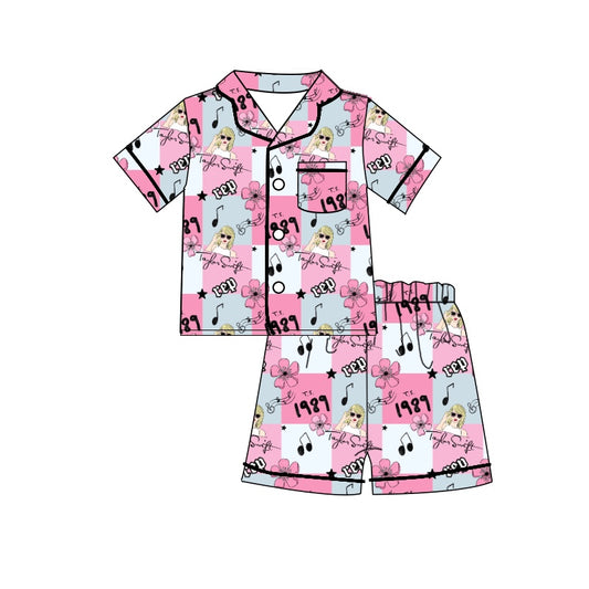 Baby Girls Short Sleeve Pop Singer Pink Shirt Shorts Pajamas Clothes Sets preorder(moq 5)