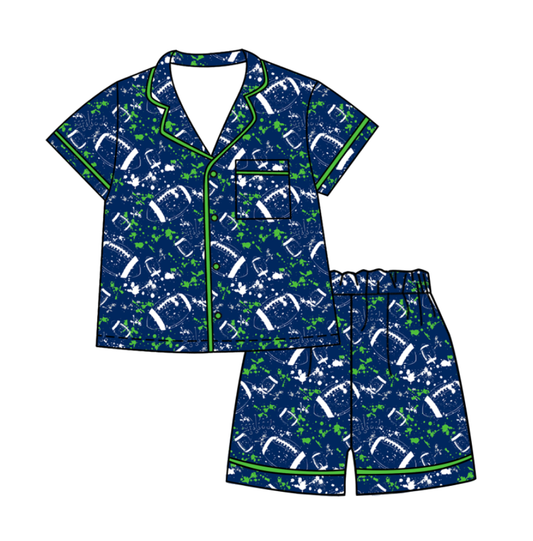 Preorder (moq 5)Baby Girls Tie-dye Footballs Print Button Pocket Top Short Team Pajamas Sets