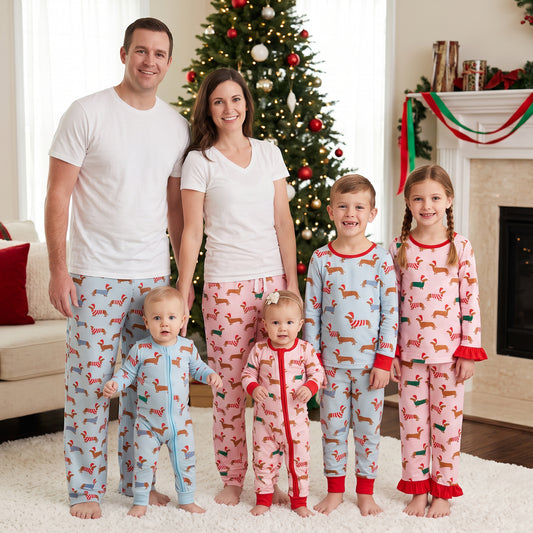 Family Girls Boys Christmas Dachshund Pajamas Rompers Clothes Sets