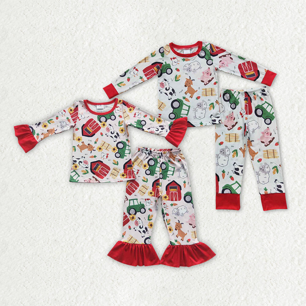 Sibling Boys Baby Girls Farm Pajamas Clothes Sets