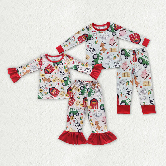 Sibling Boys Baby Girls Farm Pajamas Clothes Sets
