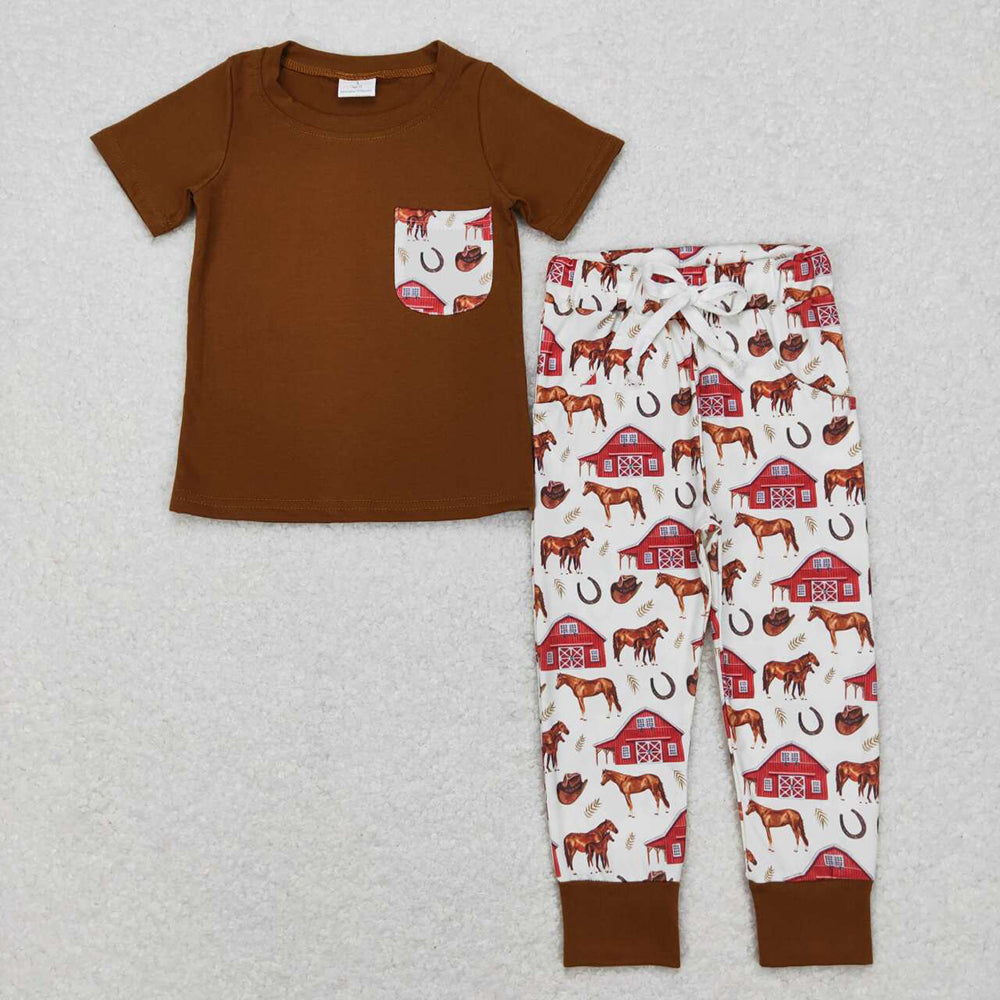 Baby Boys Farm Horse Pocket Shirt Pants Clothes Sets