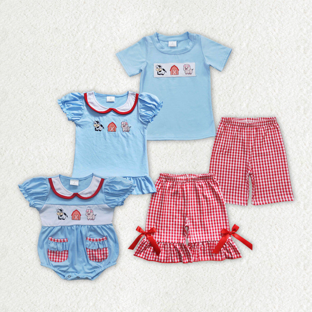 Sibling Boys Baby Girls Farm Summer Rompers Shorts Sets