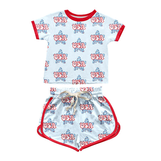 Baby Girls 4th Of July USA Summer Top Shorts Pajamas Clothes Sets preorder(moq 5)