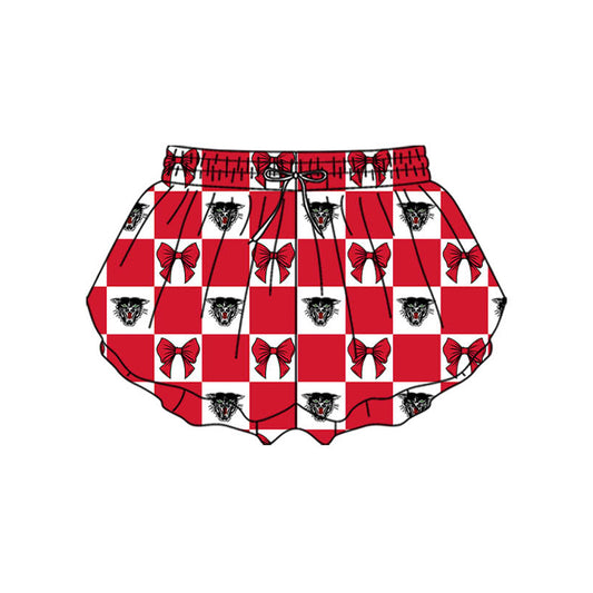 Preorder (moq 5)Baby Girls Red Bows Bearcat Checked Team Ruffle Shorts Bottom
