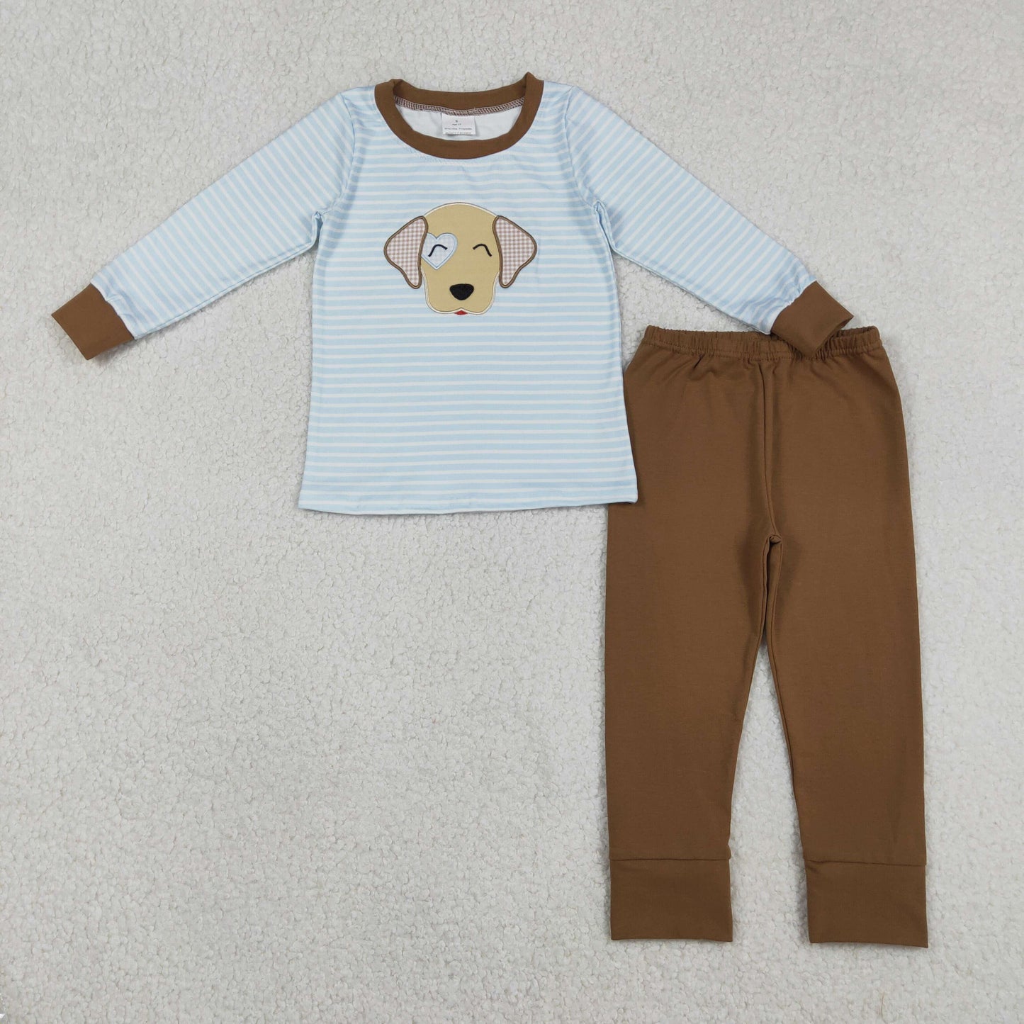 Embroidery Dogs Baby Boys Blue Stripe Top Legging Pants Clothes Sets