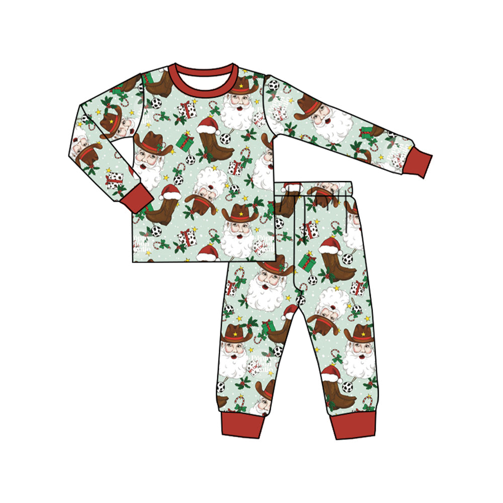 Baby Boys Western Christmas Santa Red Top Pants Pajamas Clothes Sets preorder(MOQ 5)