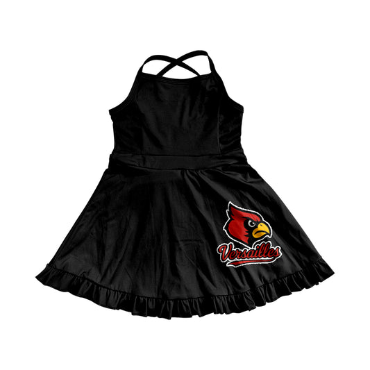 Preorder (moq 5)Baby Girls Black Versailles Team Sleeveless Straps Dresses