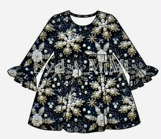 Preorder (moq 5)Baby Girls White Pearl Flowers Knee Length Dresses