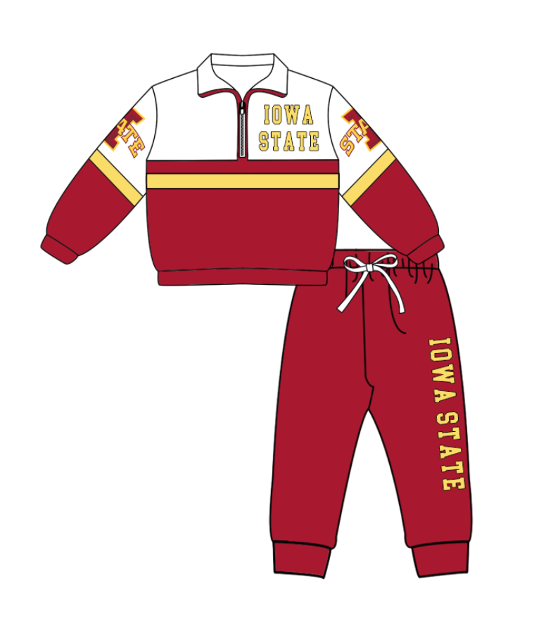 Preorder (moq 5)Baby Boys Lowa State Zipper Pullover Jogger Pants Team Clothes Set