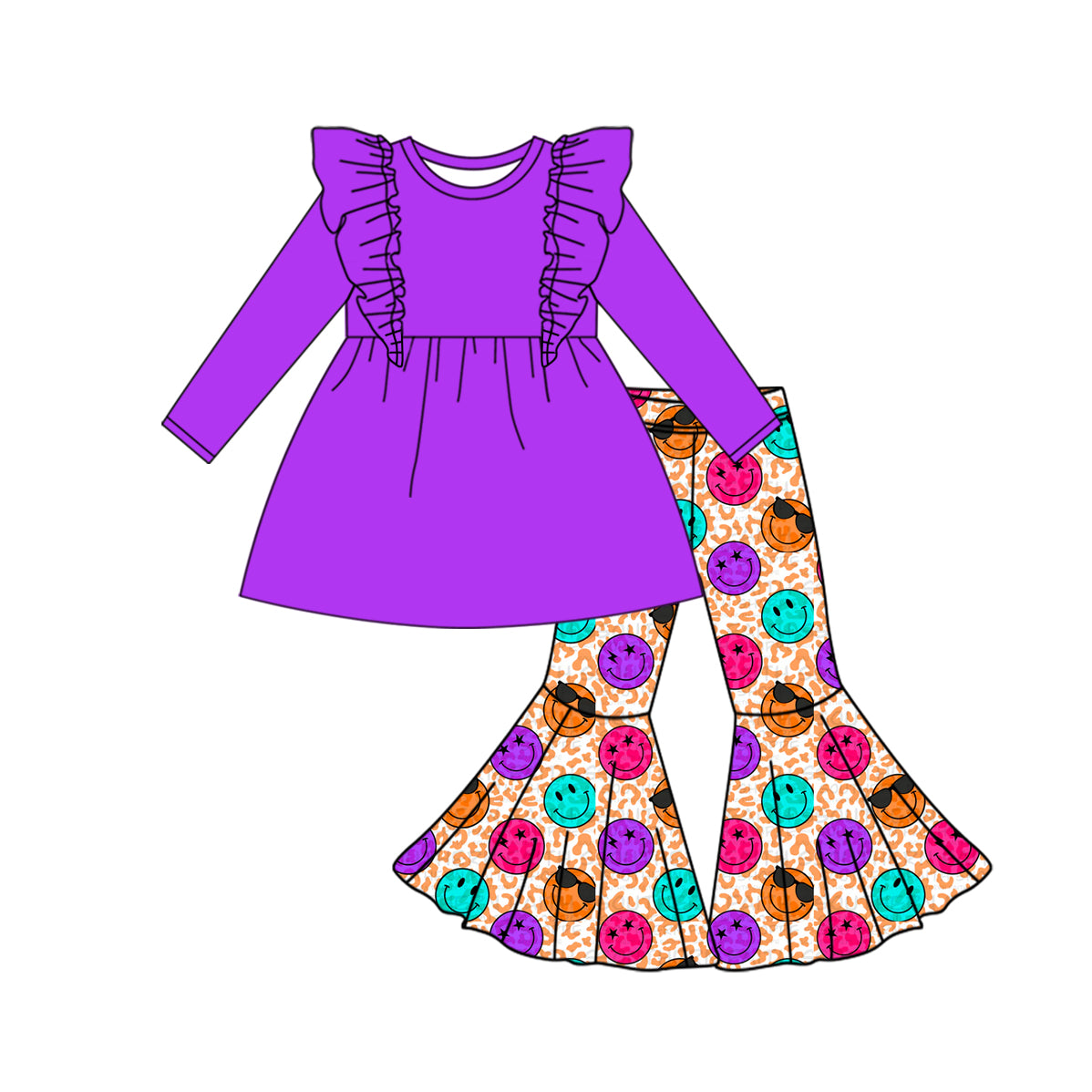 Baby Girls Purple Tunic Top Smile Bell Pants Outfits Clothes Sets preorder(MOQ 5)