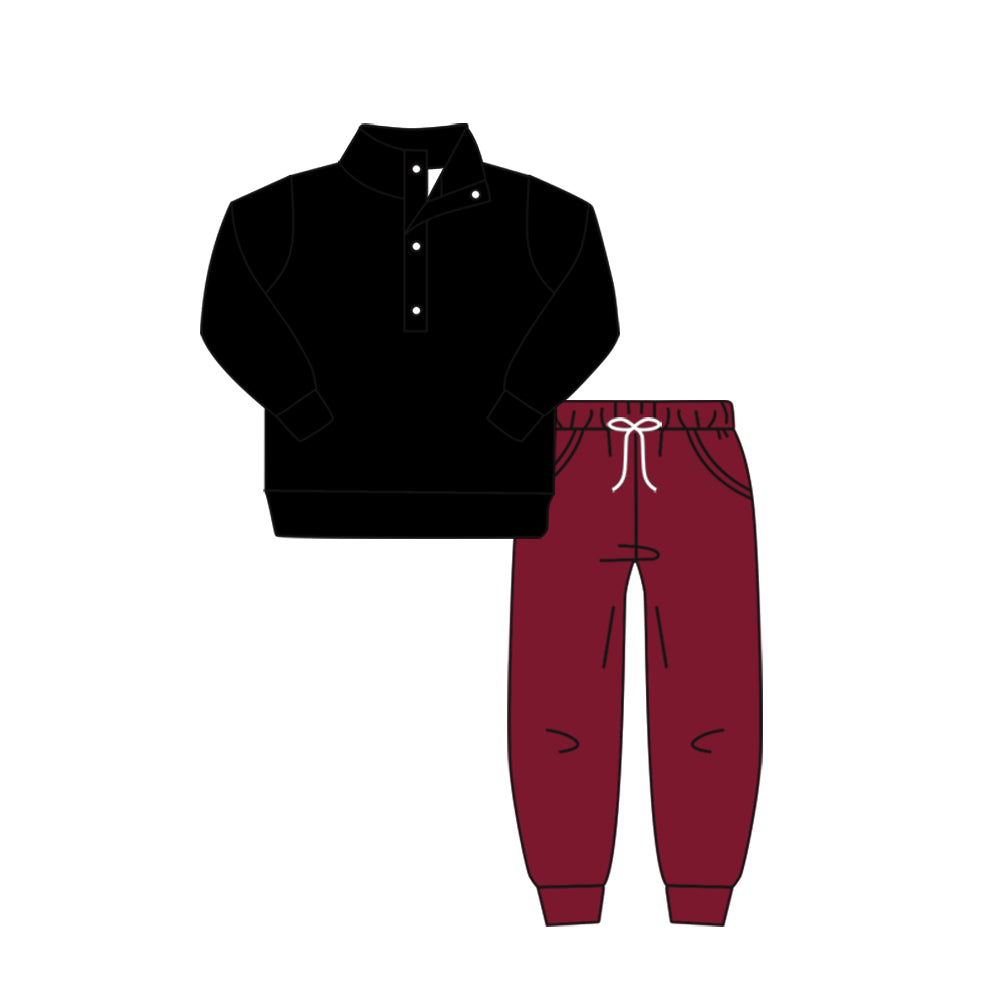 preorder(moq 5) Baby Boys Fall Football Team Black Pullover Top Pants Clothing Sets