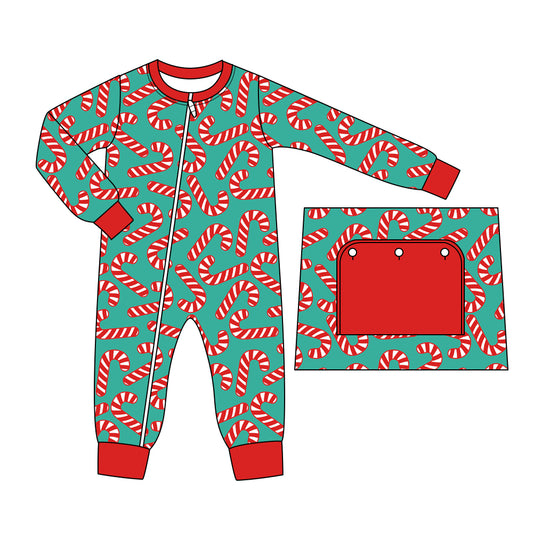 Baby Toddler Boys Christmas Candy Cane Zip Long Sleeve Rompers preorder(moq 5)