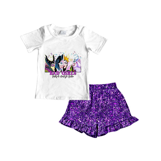 Baby Girls Bad Girl Shirt Purple Shorts Clothing Sets Preorder(moq 5)