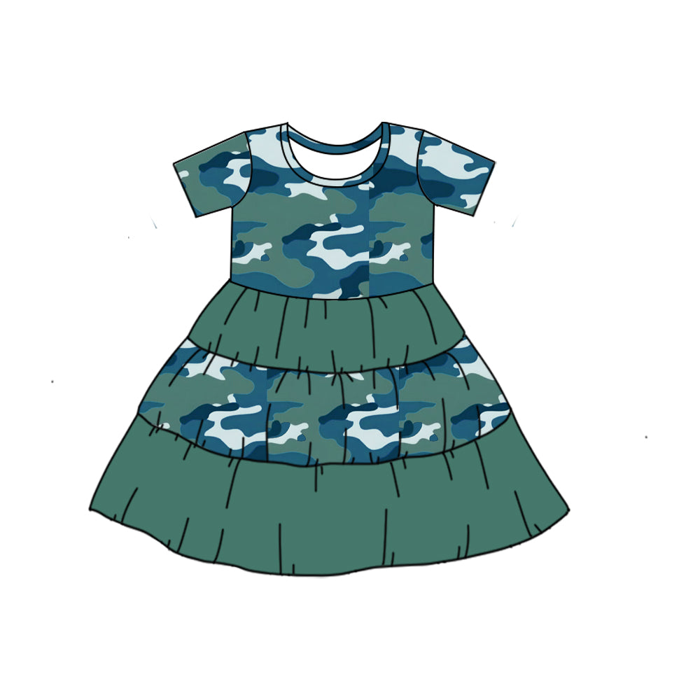 Baby Girls Green Camo Short Sleeve Knee Length Dresses preorder(MOQ 5)