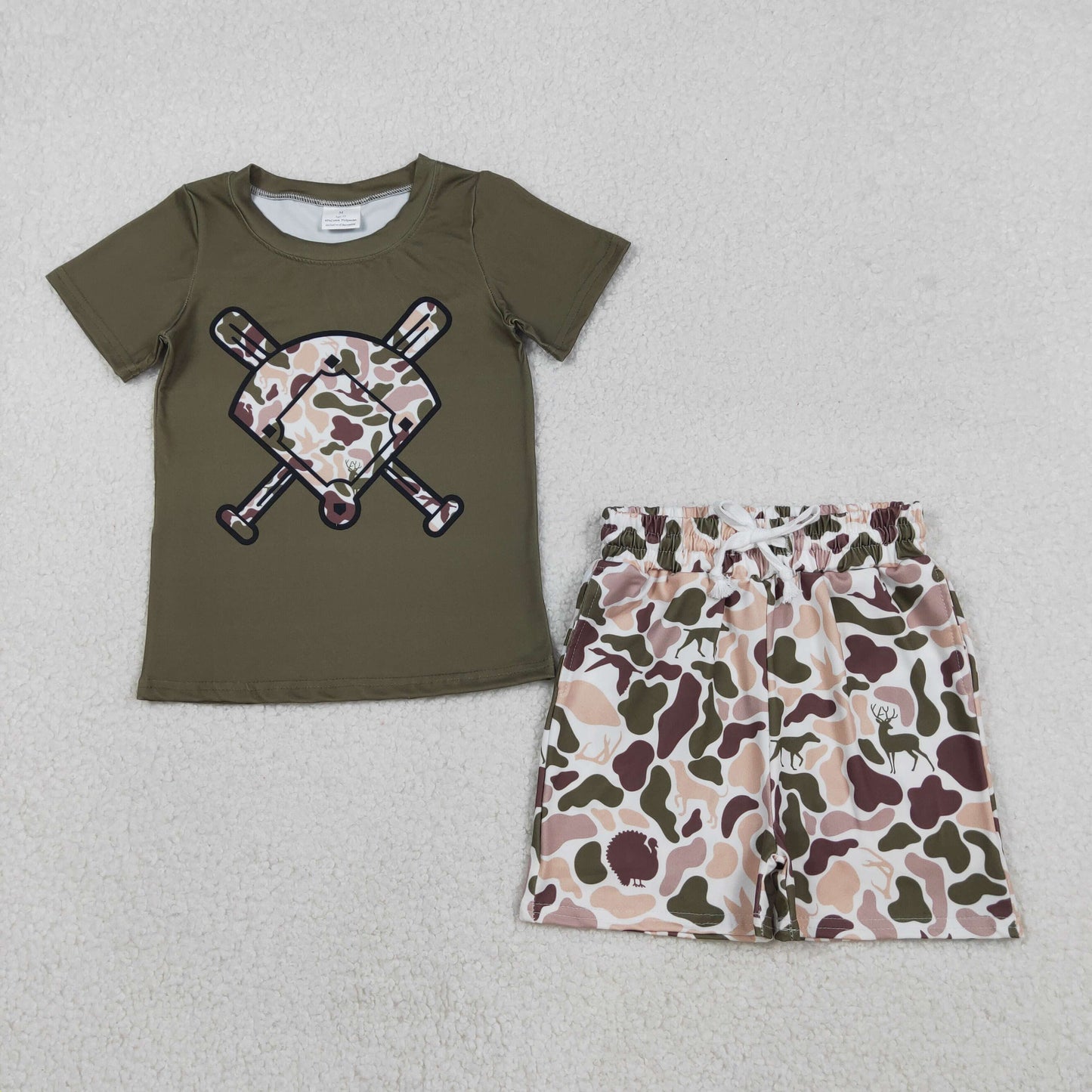 Baby Girls Deer Dogs Ducks Camo Baseball Top Pockets Shorts Team Clothes Sets