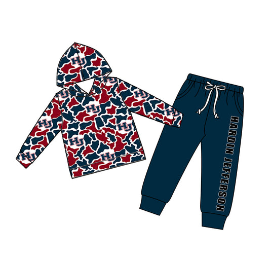 Preorder (moq 5)Baby Boys Colorful Camo Hoodies Top Pockets Jogger Team Clothes Set