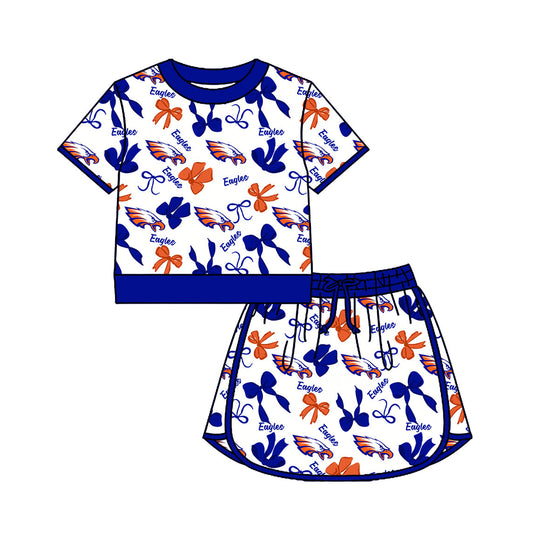 Preorder (moq 5)Baby Girls Bows Eagles Top Skirt Short Team Clothes Set